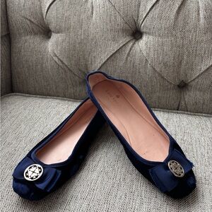 Kate Spade Dark Blue Velvet Flats with Bow